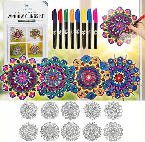 Hula Home Stained Glass Mandala Art Kit - DIY Window Clings with Markers, 10 Suncatchers - Perfect Hobby for Adults, Kids, Teens & Seniors - Ideal Gift for Beginners, Women & Elderly | Amazon (US)