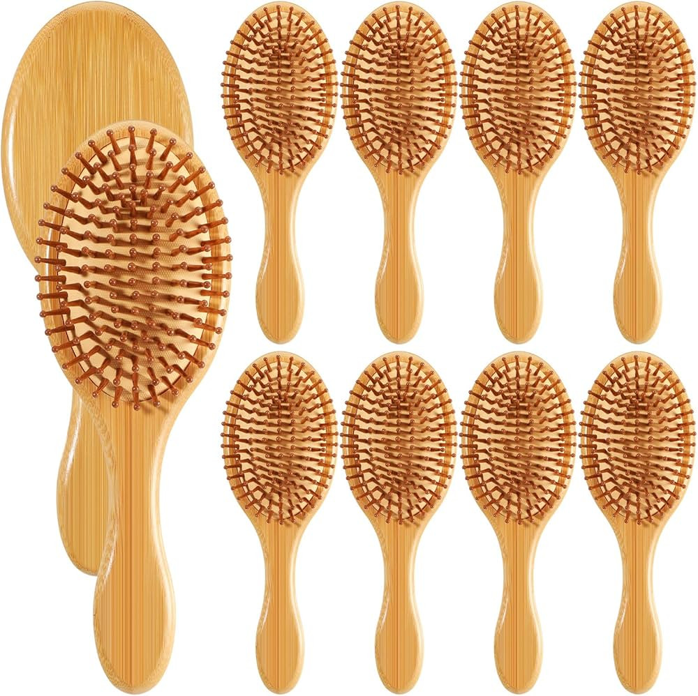 Wanmu 10 Pcs Bamboo Hair Brush, Bulk Natural Wooden Paddle Brush Round-tipped Bamboo Bristles Lig... | Amazon (US)