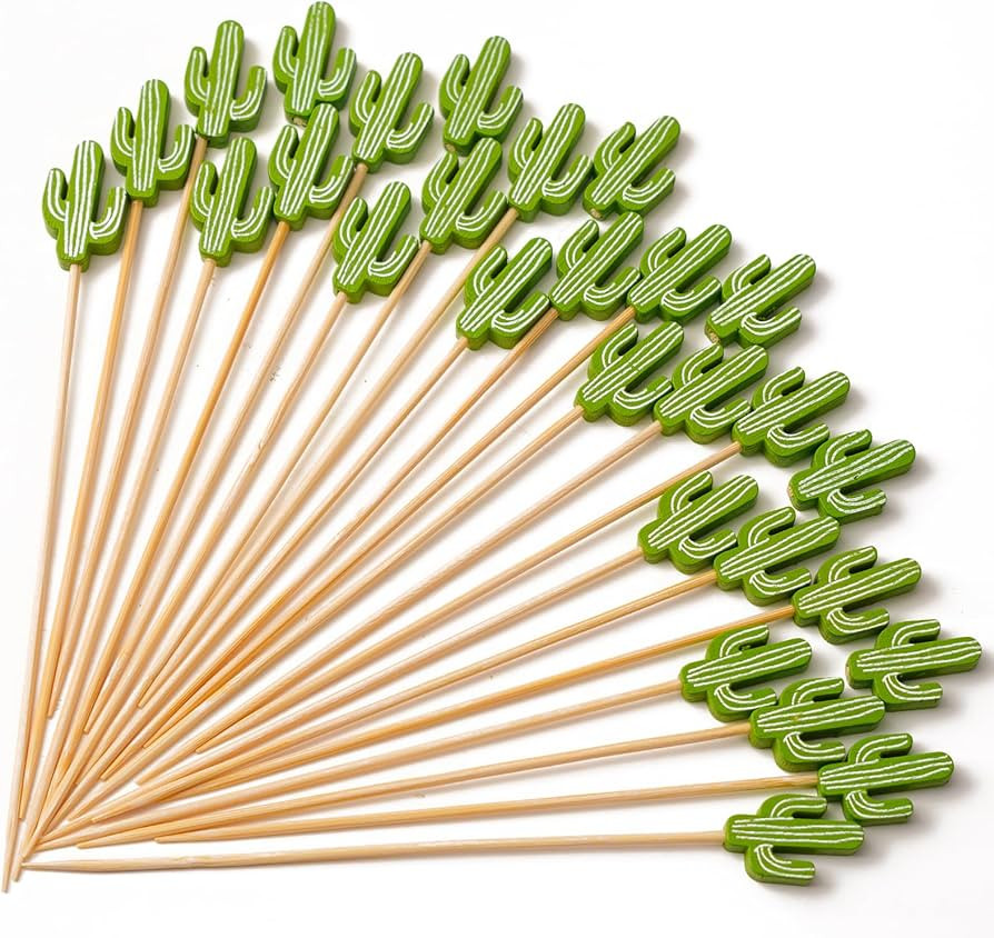 PuTwo Cocktail Picks Handmade Bamboo Toothpicks 100pcs 4.7” in Green Cacti | Amazon (US)