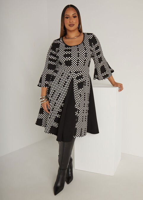 Checked Textured A Line Dress | Ashley Stewart