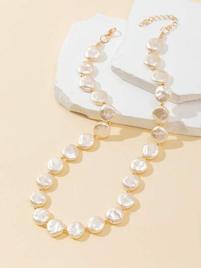 1pc Asymmetrical Pearl Bead Decor Women Elegant Fashion Necklace, Versatile For Daily Wear | SHEIN