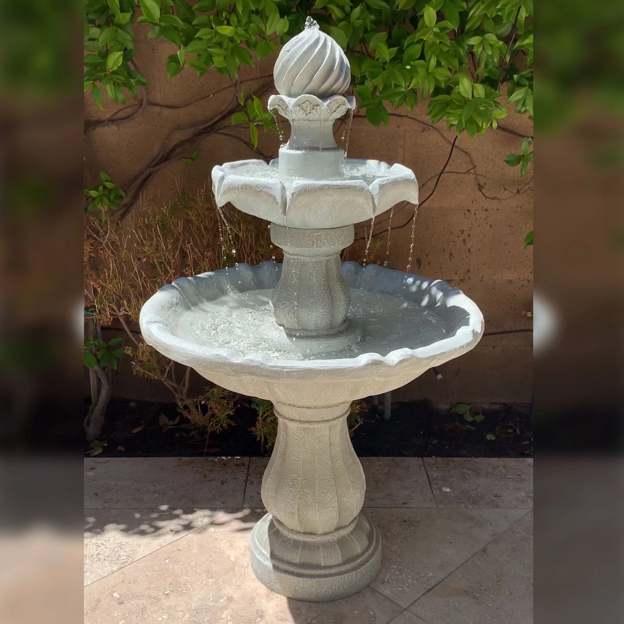 Malpelo Traditional 2-Tier Resin Solar Water Fountain with Battery Backup - White | Wayfair North America