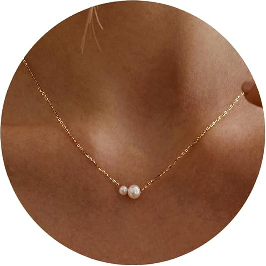 Pearl Necklaces for Women Trendy, 14k Gold Plated Dainty Necklace Simple Pearl Drop Single Charm ... | Amazon (US)