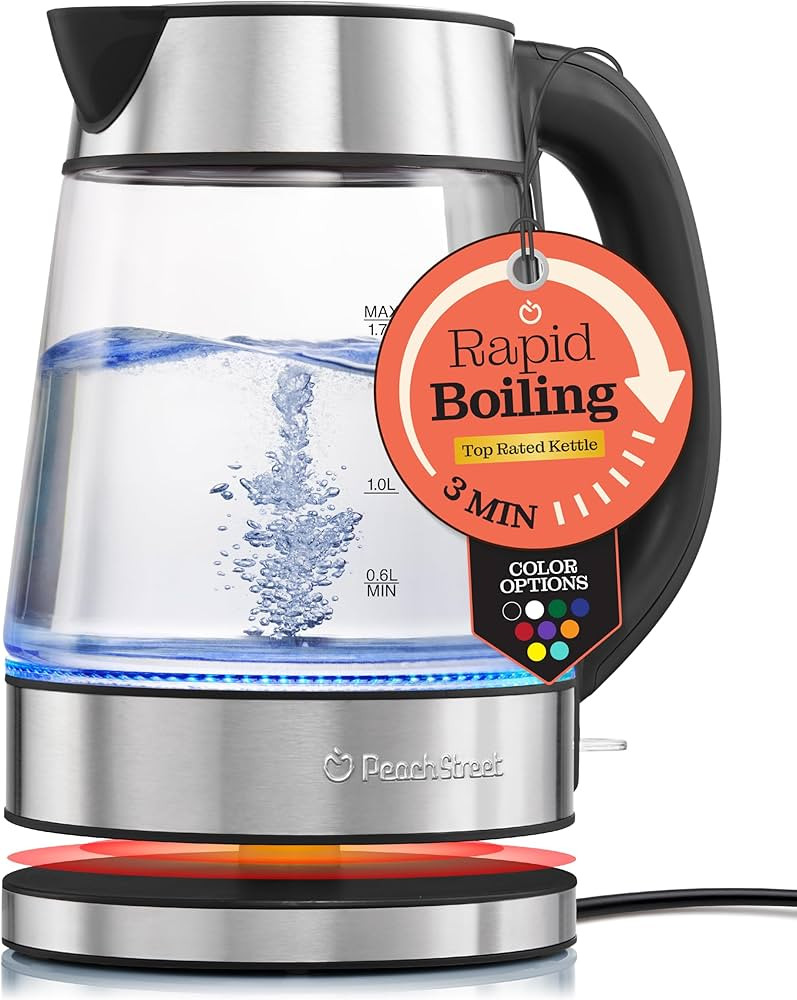 Speed-Boil Electric Kettle For Coffee & Tea - 1.7L Water Boiler 1500W, Borosilicate Glass, Easy C... | Amazon (US)