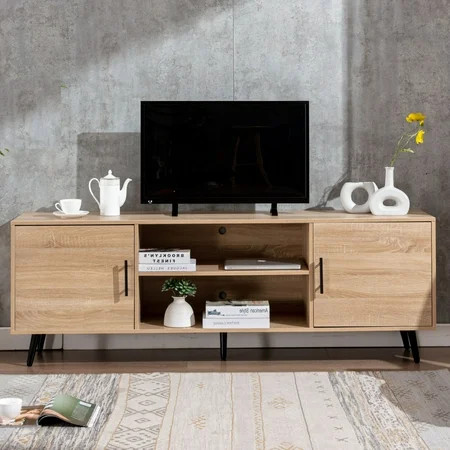 SHIYAO Mid-Century Modern TV Stand for TVs up to 80 inch 70 Wooden Entertainment Center Television S | Walmart (US)