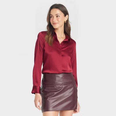 Women's Long Sleeve Satin Button-Down Shirt - A New Day™ | Target