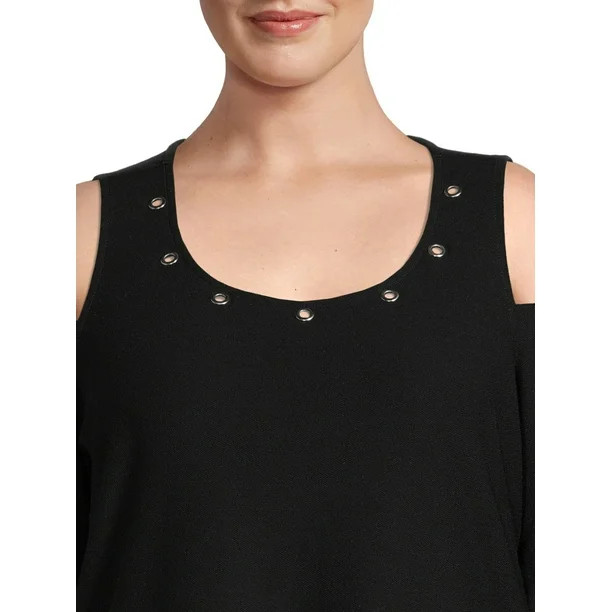 Allison Taylor Women's Plus Size Grommet Detail Cold Shoulder Long Sleeve Top | Walmart (US)