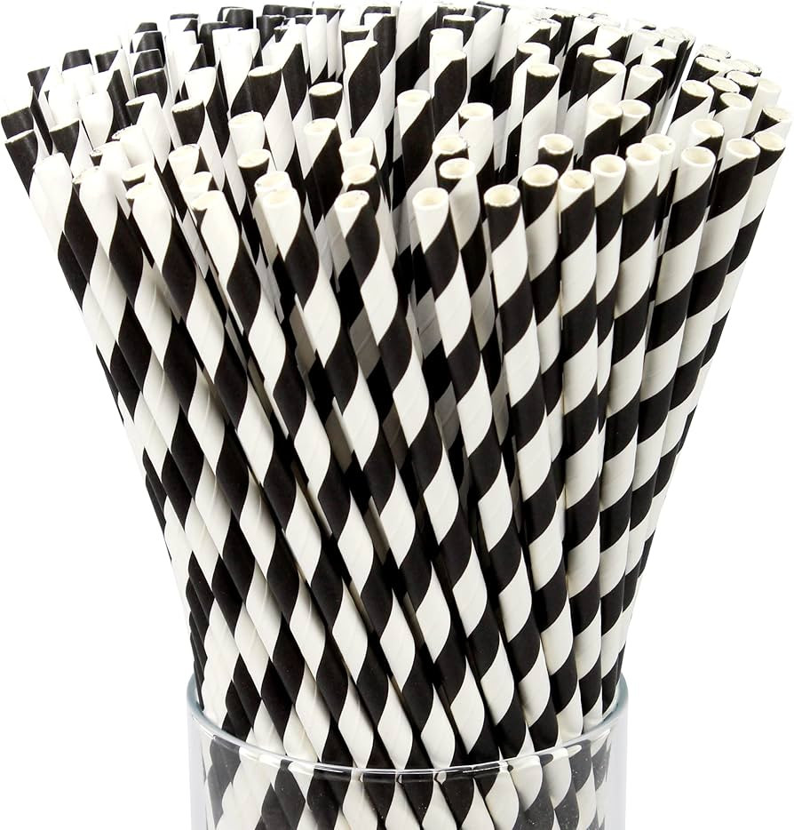 Amazon.com: FAMASTON 150-pack Biodegradable Black and White Stripes Paper Straws - Disposable Dri... | Amazon (US)