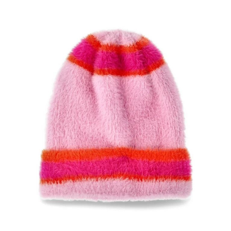 No Boundaries Women's Striped Cozy Winter Beanie, Pink | Walmart (US)