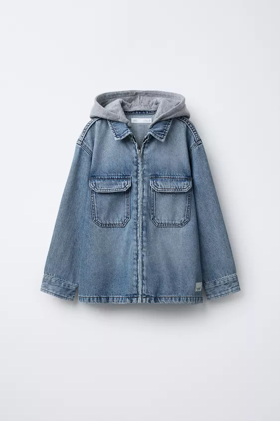 DETACHABLE FLEECE HOOD DENIM OVERSHIRT | Zara US