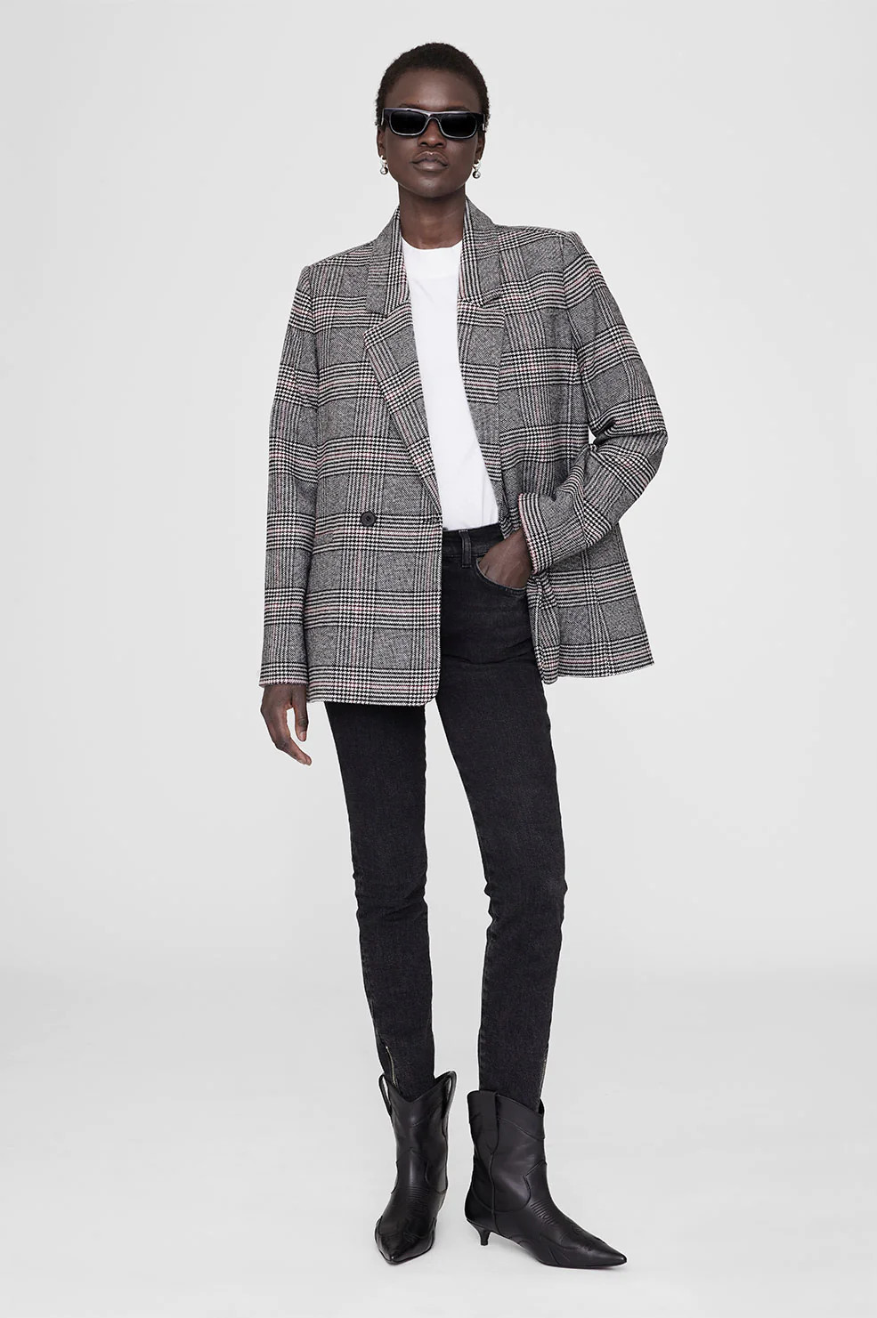 ANINE BING Madeleine Blazer in Grey And Red Plaid | Anine Bing