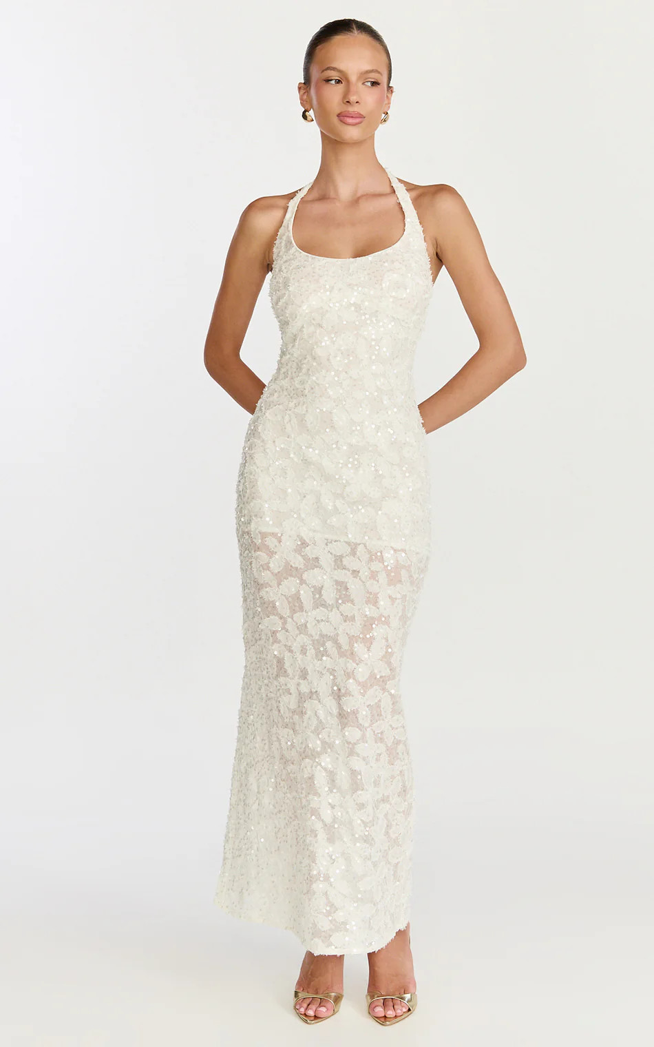 Halter Neck Backless Bodycon Dress in Off White | Showpo (US, UK & Europe)