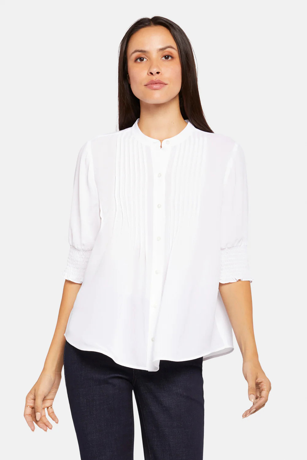 Pleated Short Sleeved Blouse - Optic White | NYDJ
