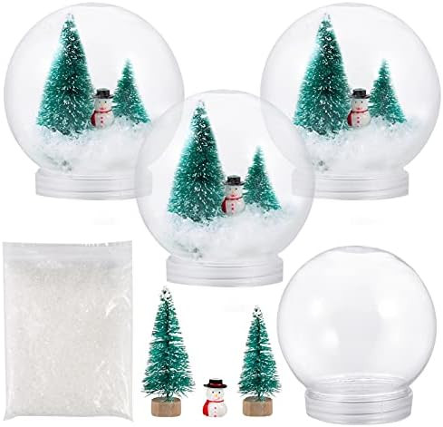 Amazon.com: Auihiay 4 Set Clear Plastic Snow Globes Kit with Christmas Tree, Snow Flakes, Snowman... | Amazon (US)