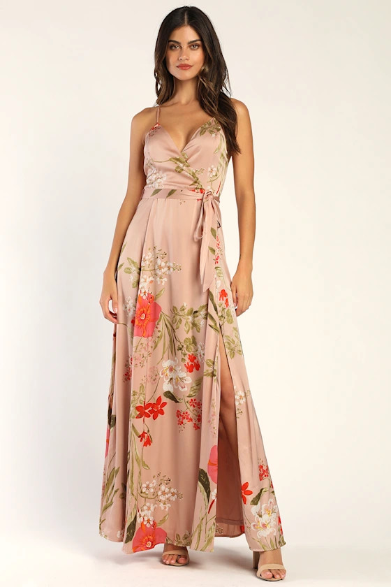 Still the One Blush Pink Floral Print Satin Maxi Dress | Lulus (US)