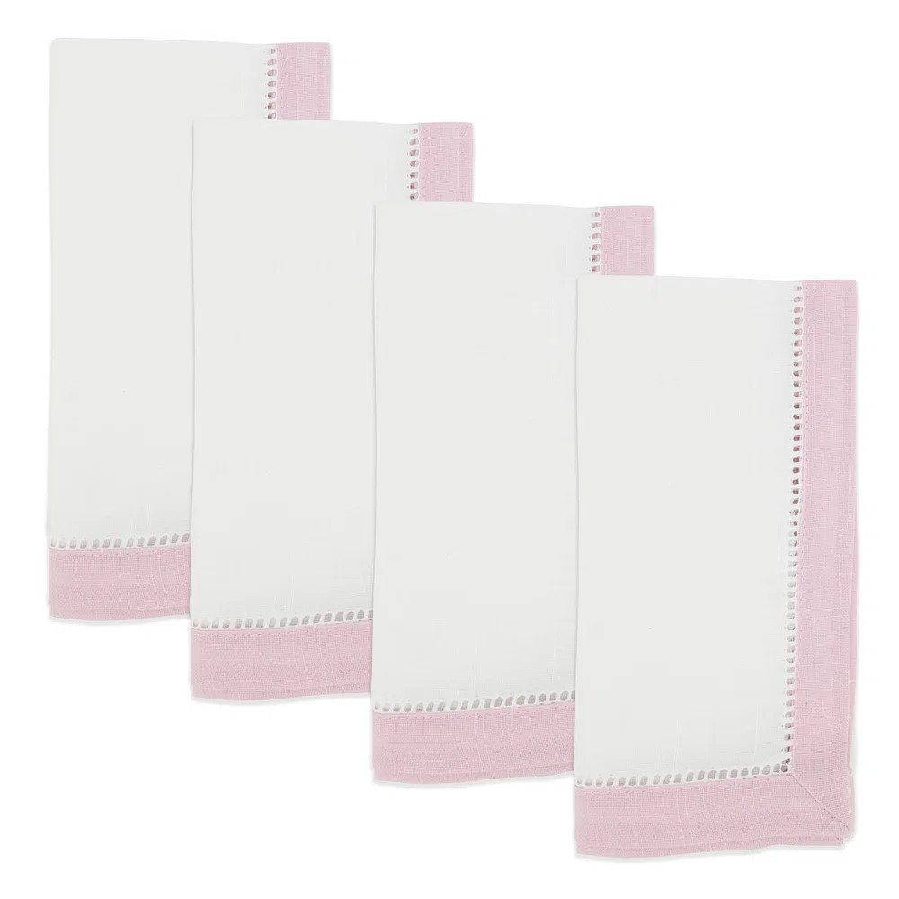 Contrast Border Two-tone Hemstitch Cloth Napkins 20" W X 20" L, Set Of 4 | Wayfair North America