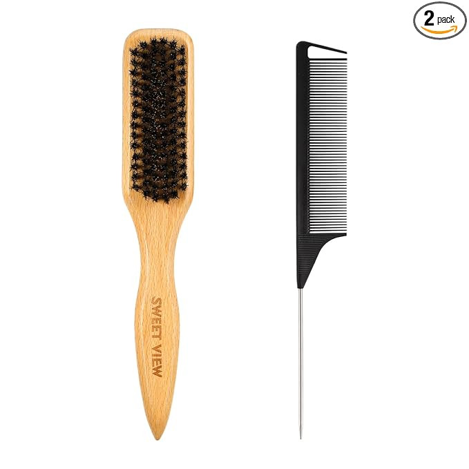 Boar Bristle Slick Back Hair Brush for Smooth Flyaways, Frizz, Sleek Ponytail, Buns and Edge Baby... | Amazon (US)