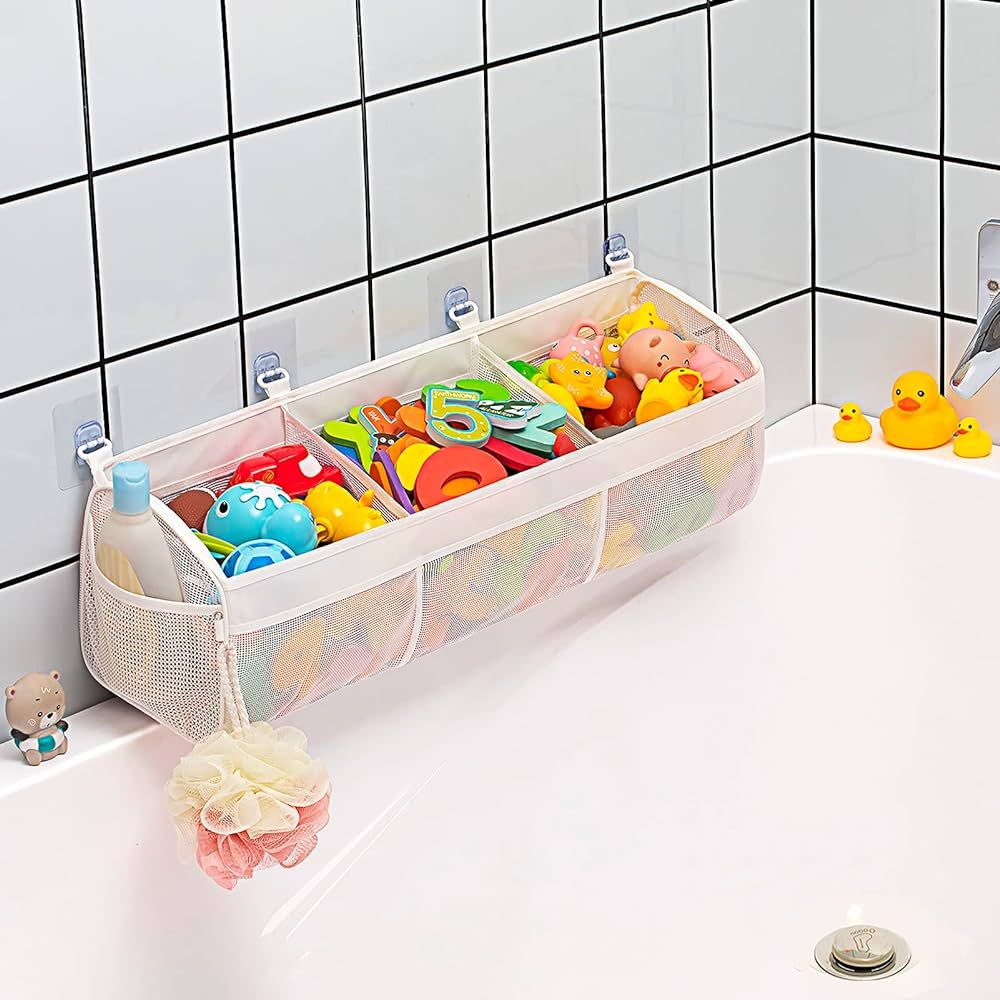 Original 3 Compartment Horizontal Large Openings Bath Toy Organizer for Tub, Capacity Upgrade Bat... | Amazon (US)