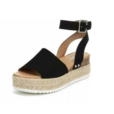 Soda Topic Black Casual Espadrilles Embellished Wedge Open Toe Sandals (8.5) | Walmart (US)