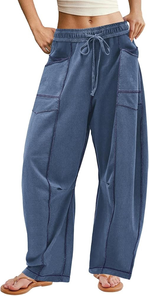 ReachMe Womens Barrel Sweatpants Baggy Wide Leg Lounge Pants Summer Travel Pants Beach Vacation O... | Amazon (US)