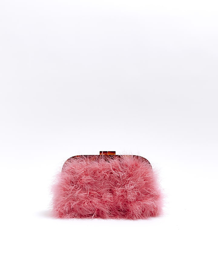 Pink feather clutch bag | River Island (US)