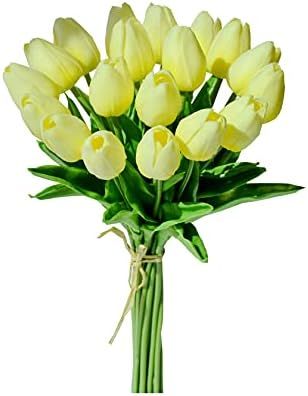 Mandy's 20pcs Light Yellow Flowers Artificial Tulip Silk Flowers 13.5" for Home Decorations Cente... | Amazon (US)