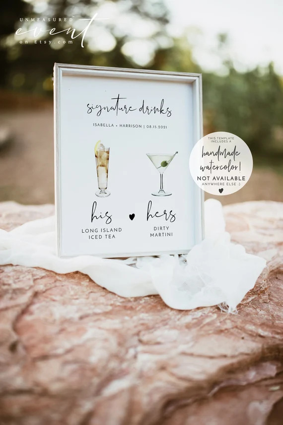 ADELLA Signature Drink Sign Template, Printable Signature Drink Sign For Wedding, Modern Minimali... | Etsy (US)