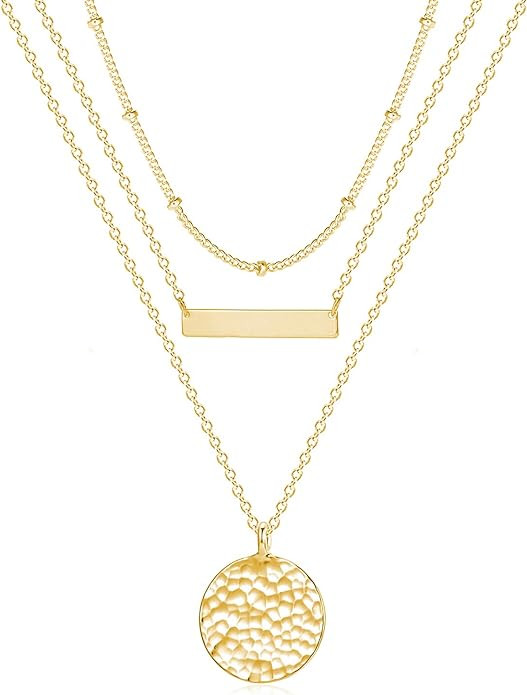 Fettero Pendant Necklace Gold Choker Layered Coin Open Karma Circle Full New Crescent Moon 14K Go... | Amazon (US)