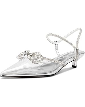 Aachcol Womens Close Toe Rhinestone Bow Kitten Heels Pointed Toe Low Heel Bow Pumps Adjustable An... | Amazon (US)