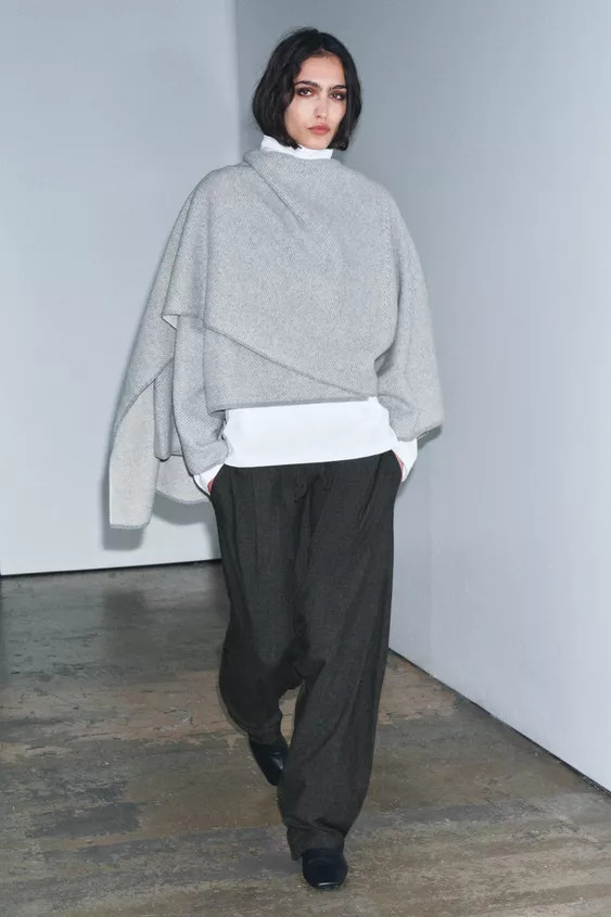 100% WOOL CAPE COAT WITH SCARF | Zara US