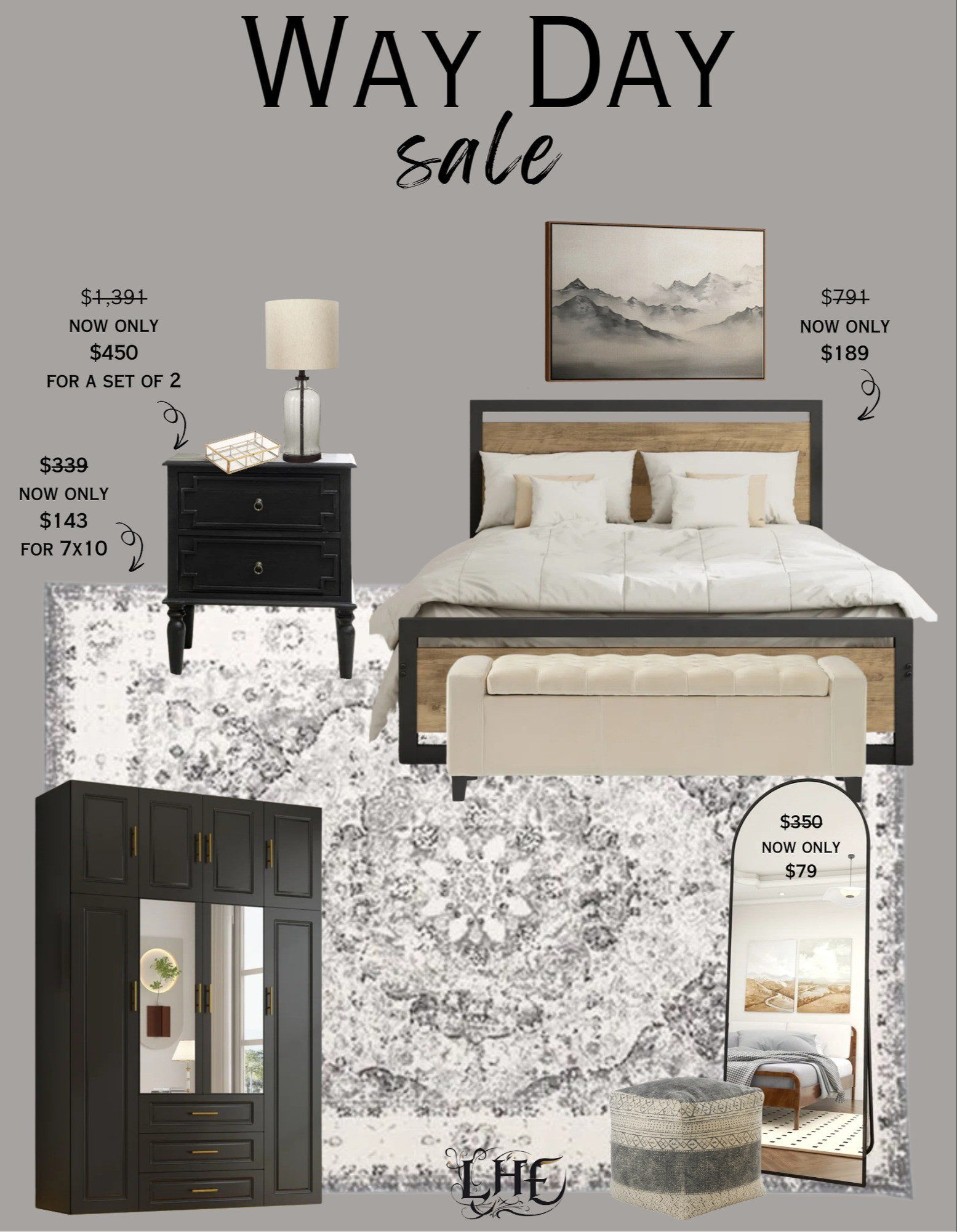 Everything picked for this bedroom look is on sale! Check out the deals by clicking the thumbnails below 👇.  Bedroom, bedroom inspo,modern farmhouse bedroom, affordable bedroom, affordable nightstands, affordable bedroom furniture, affordable furniture, farmhouse bedroom inspo, farmhouse bedroom, storage bench, bedroom bench, bedroom storage, storage bench, Armoire, bedroom Armoire, large Armoire, nightstands, black nightstand, set of nightstands, wall art, vintage rug, rug, farmhouse rug, master bedroom, floor mirror, bedroom decor, table lamp, bedroom lamp, nightstand decor, bedroom art, bedroom nightstand, bedroom furniture, bedroom rug

#LTKSaleAlert #LTKHome #LTKStyleTip