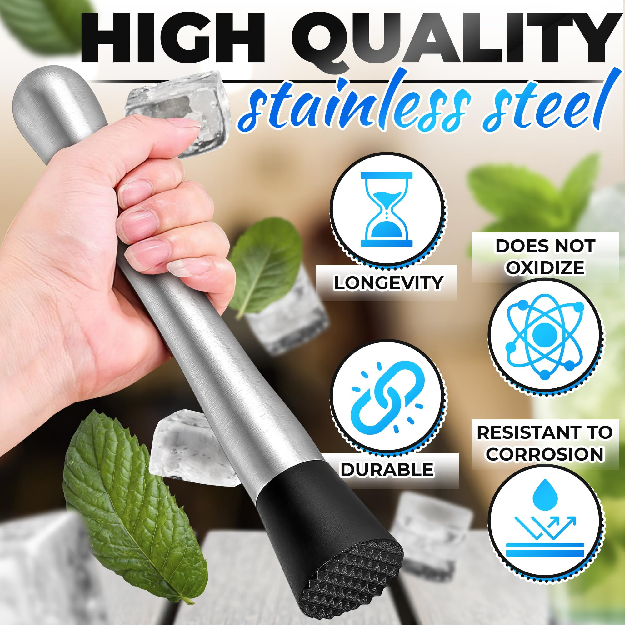 8 Inches Professional Muddler for Cocktails Set - Stainless Steel Muddler Old Fashioned Cocktail ... | Amazon (US)