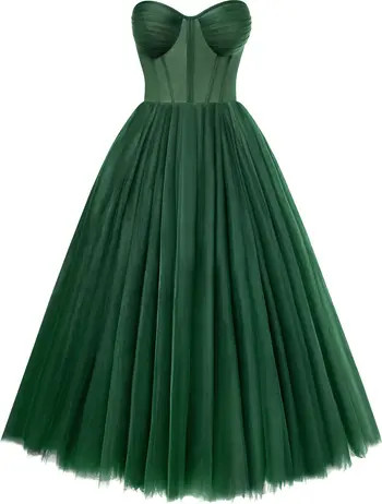 Milla Emerald Green Strapless Puffy Midi Tulle Dress | Nordstrom | Nordstrom