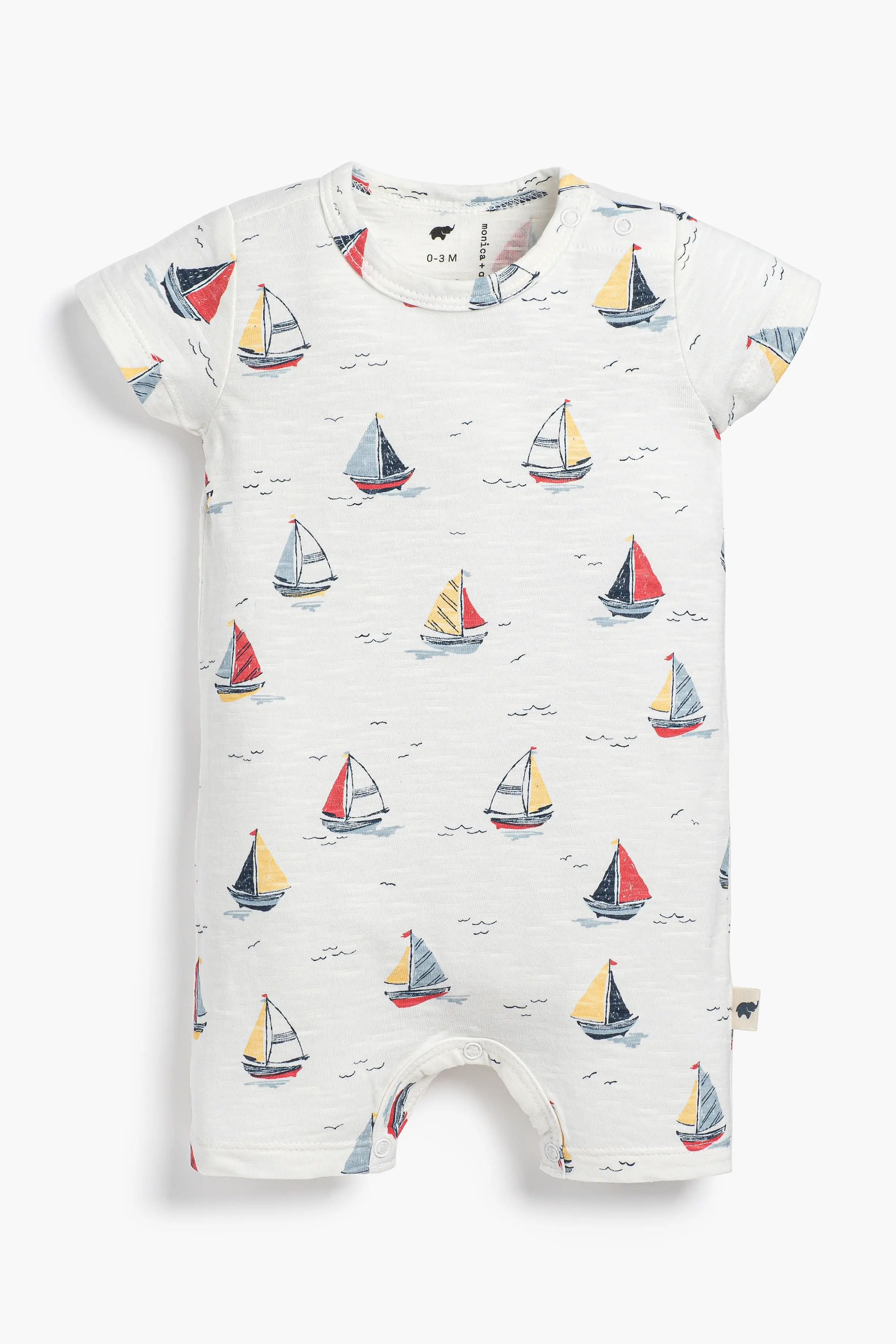 Slub Shorty Romper In Little Skippers | Baby | Size: 3-6M | Unisex (Boy Or Girl) - Monica + Andy Organic Baby Clothing | Monica + Andy