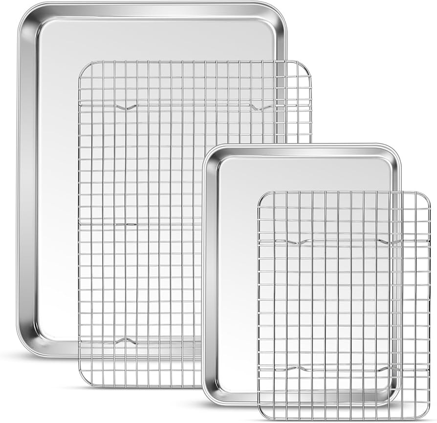 P&P CHEF Baking Sheet and Rack Set, 4 PACK (2 Sheets + 2 Racks), 2 Sizes Stainless Steel Baking P... | Amazon (US)