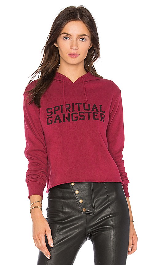 Spiritual Gangster Varsity Crop Hoodie in Red. - size L (also in M,S) | Revolve Clothing