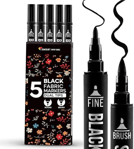 Zenacolor 5 Dual-Tip Black Fabric Markers Permanent for Clothes - Fabric Paint Pens for Personali... | Amazon (US)