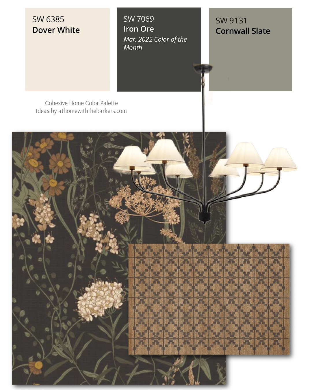 Sherwin Williams Dover White, Cornwall Slate and Iron Ore. A neutral color palette and design with contrast for interest. Etsy Wallpaper 

 #LTKHome #LTKSaleAlert