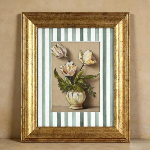 10x12 Moody Tulip Floral Wall Art Vintage Framed Artwork with Striped Green and Gold Trim for Home Decor | Amazon (US)