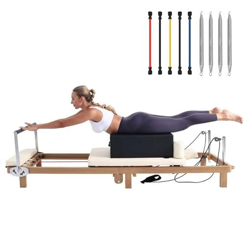 Pilates Reformer Machine, Foldable with Jumpboard & Box - 88" Extended Imitation Wood Frame, Dual Resistance (Latex Bands & Springs) for Home Gym, Supports 440lbs - for Beginners to Advanced | Amazon (US)