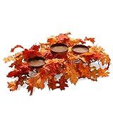 National Tree Company Artificial Fall Centerpiece, Three Candle Holders, Decorated with Maple Leaves | Amazon (US)