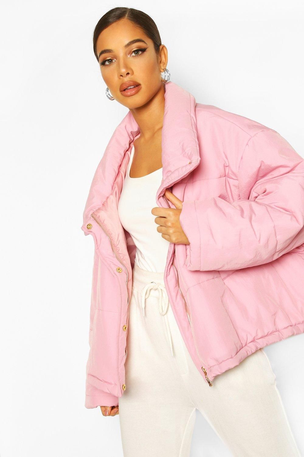 Womens Oversized Puffer Jacket - Pink - 12 | Boohoo.com (US & CA)