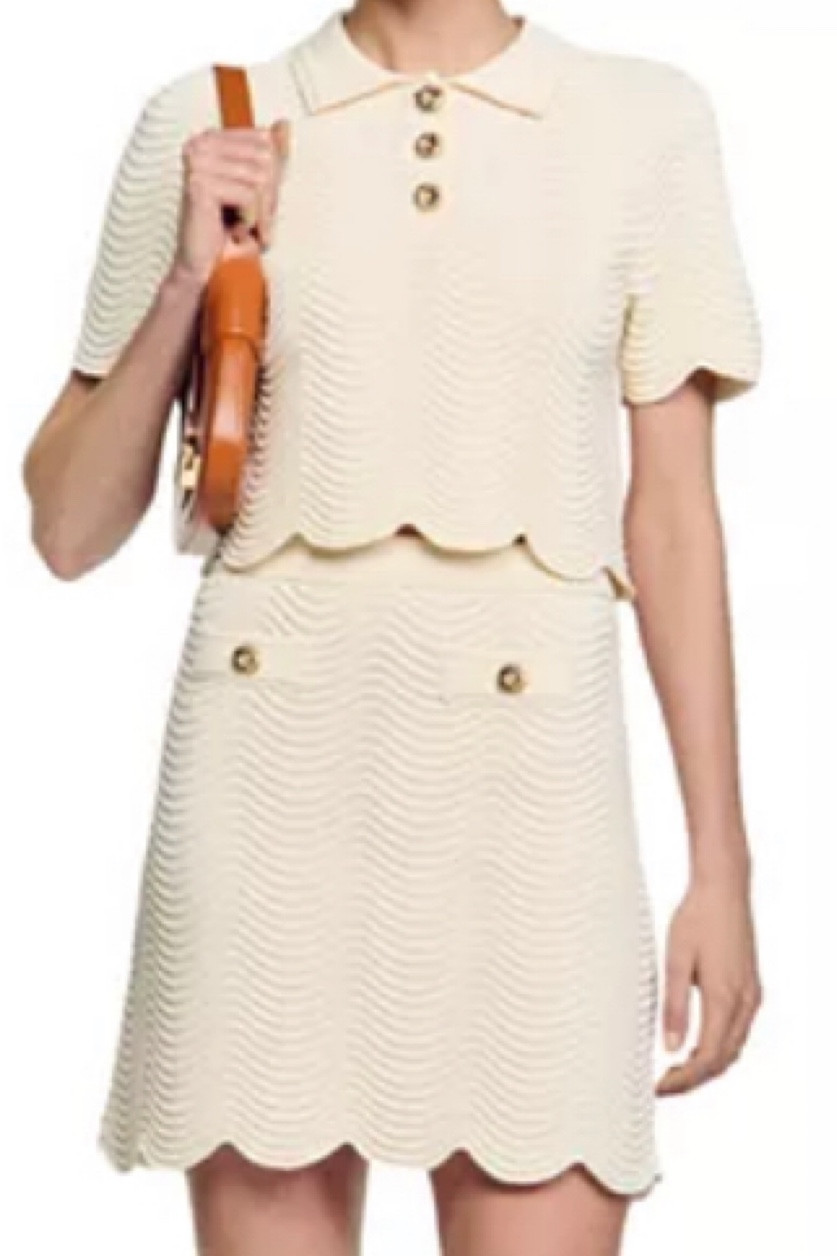 white christmas dresses Sandro Fine-knit midi dress with openwork design yellow/beige main image 1
