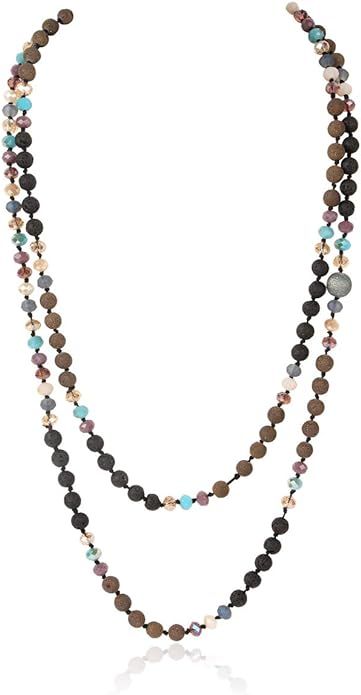 RIAH FASHION Bead Strand Versatile 60" Long Wrap Necklace - Handmade Knotted Multi Layer Sparkly ... | Amazon (US)