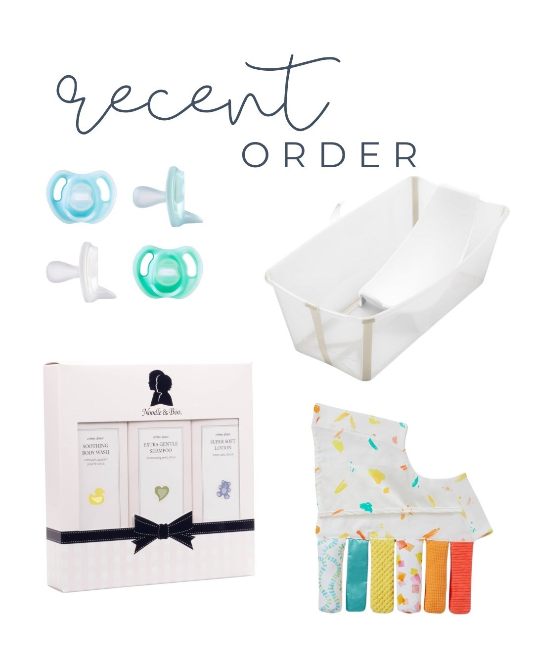 Recent order for baby boy! New pacifiers he loves, Stokke flexi sink, noodle & boo bath bundle, and an addition for the lovevery play gym

#LTKBaby #LTKFindsUnder100 #LTKFindsUnder50