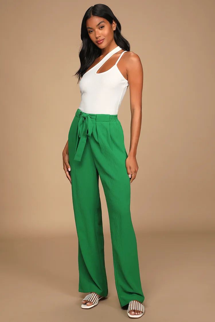 Sunny Approach Green Tie-Front Wide-Leg Pants | Lulus (US)