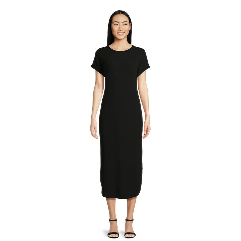 Time and Tru Women's Short Sleeve Ribbed Maxi Dress | Walmart (US)