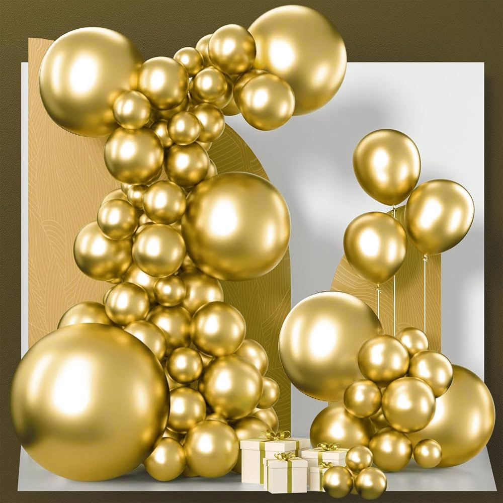 PartyWoo Metallic Gold Balloons, 100 pcs Gold Metallic Balloons Different Sizes Pack of 36 Inch 1... | Amazon (US)