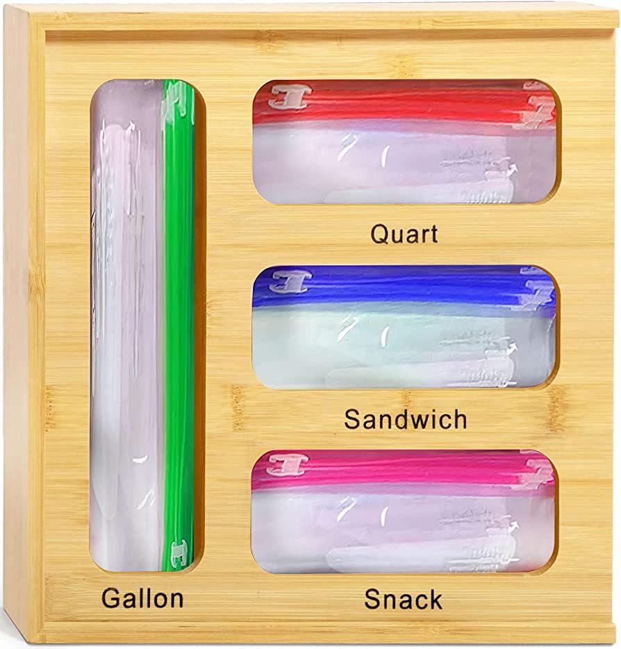 Bamboo Ziplock Bag Storage Organizer, plastic bag organizer for drawer, ziplock bag organizer for pa | Amazon (US)