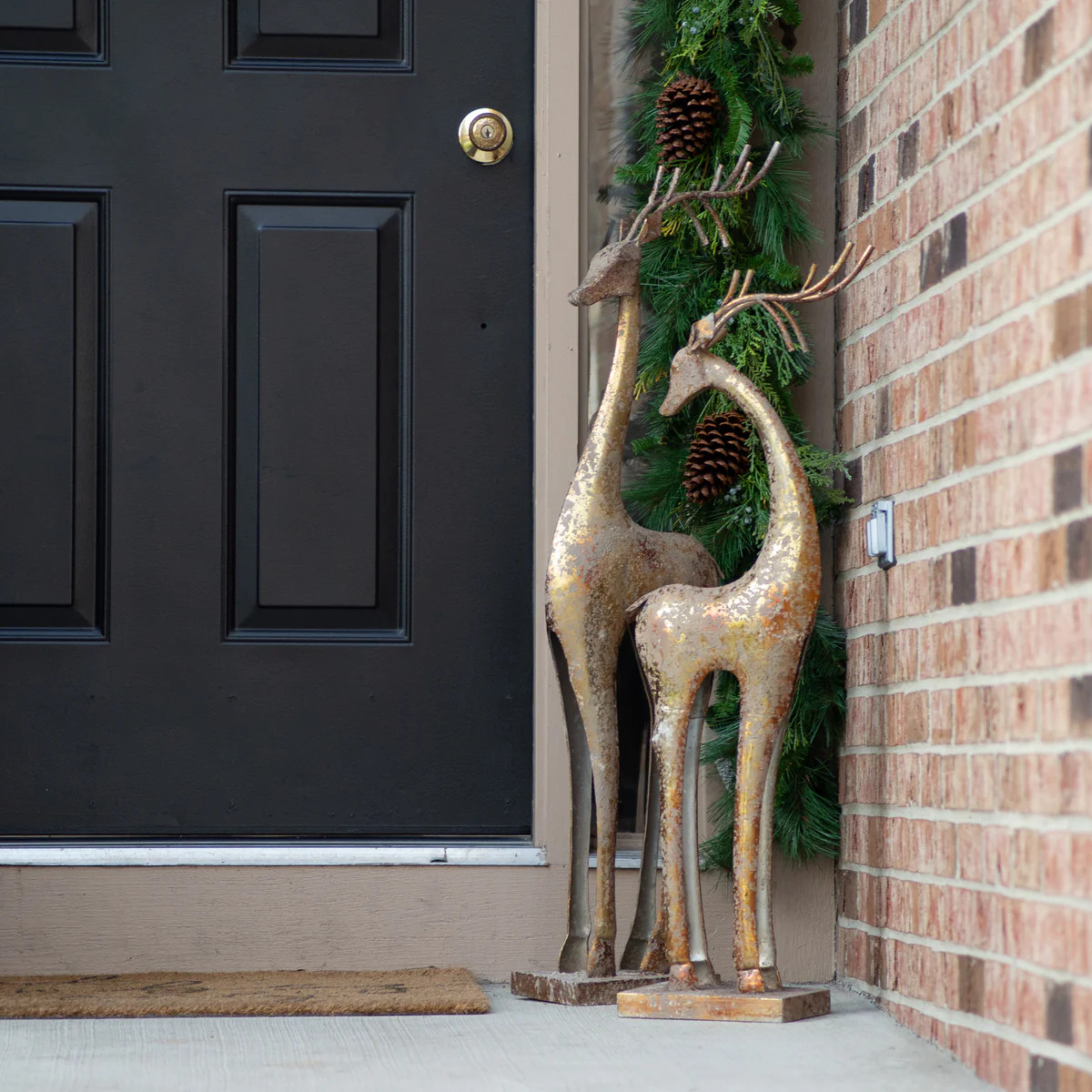 Large Gold Distressed Metal Slender Deer Statue Christmas Decorative Porch Home Décor | Darby Creek Trading